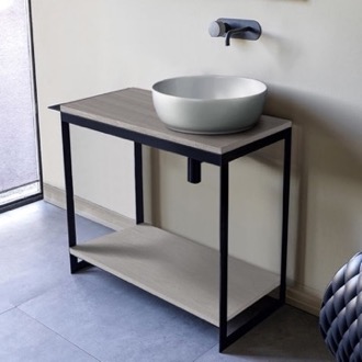 Console Bathroom Vanity Console Sink Vanity With Ceramic Vessel Sink and Grey Oak Shelf, 35